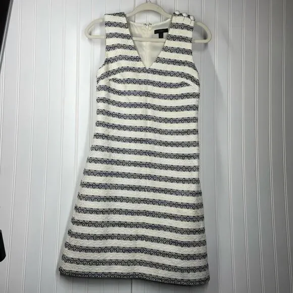 J.Crew Women’s White & Blue Sleeveless V-Neck Back Zip Fit & Flare Dress Size 0 - Picture 2 of 12